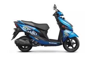 A blue and black color Suzuki Brand's Avenis 125 Scooter in a white Background